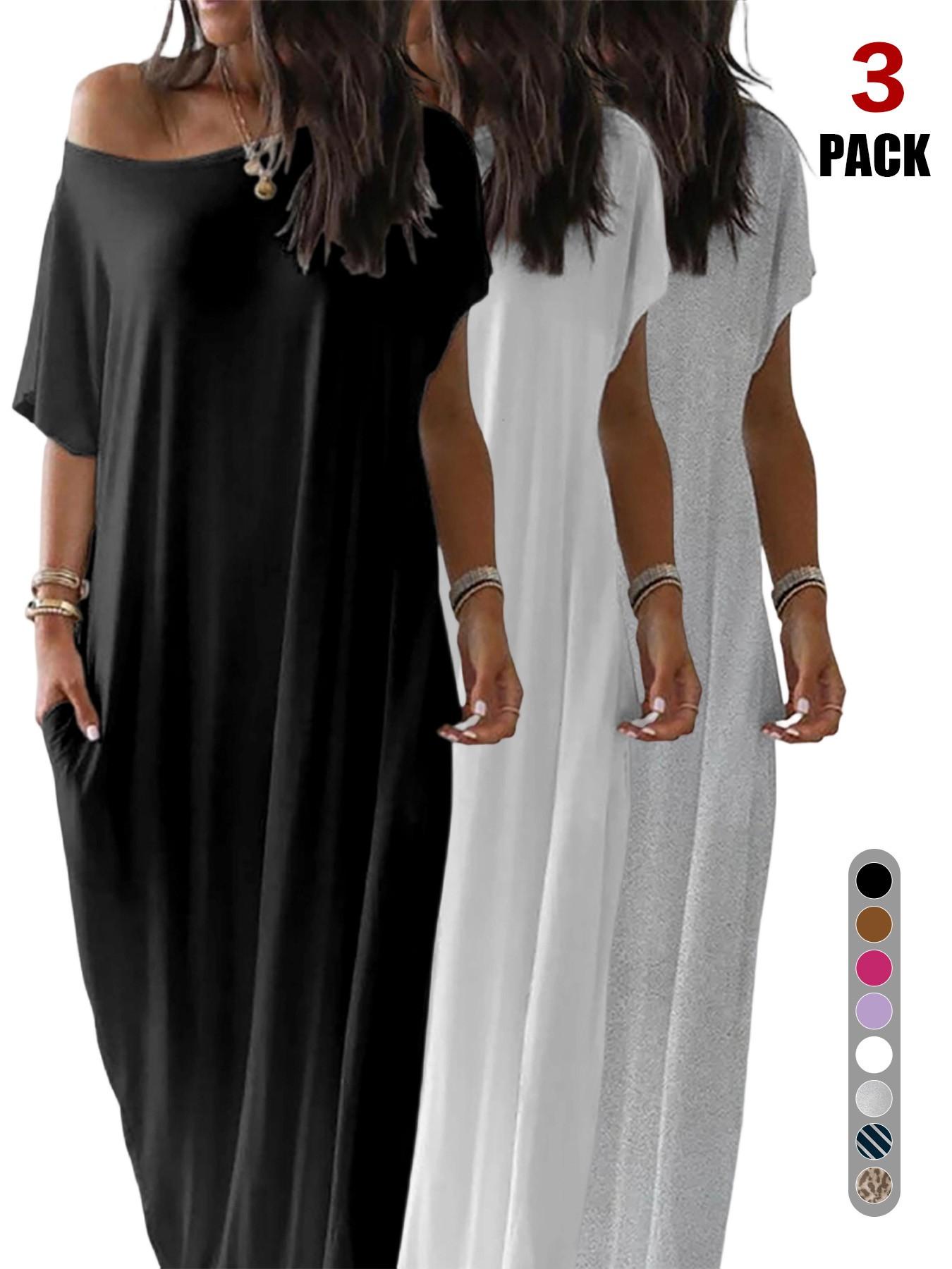 2026 Women's Solid Color Short Batwing Sleeve Loose Loungewear Dress, Soft Comfortable Casual Daily Wearing Nightdress, Versatile Ladies' Sleepwear for All Seasons