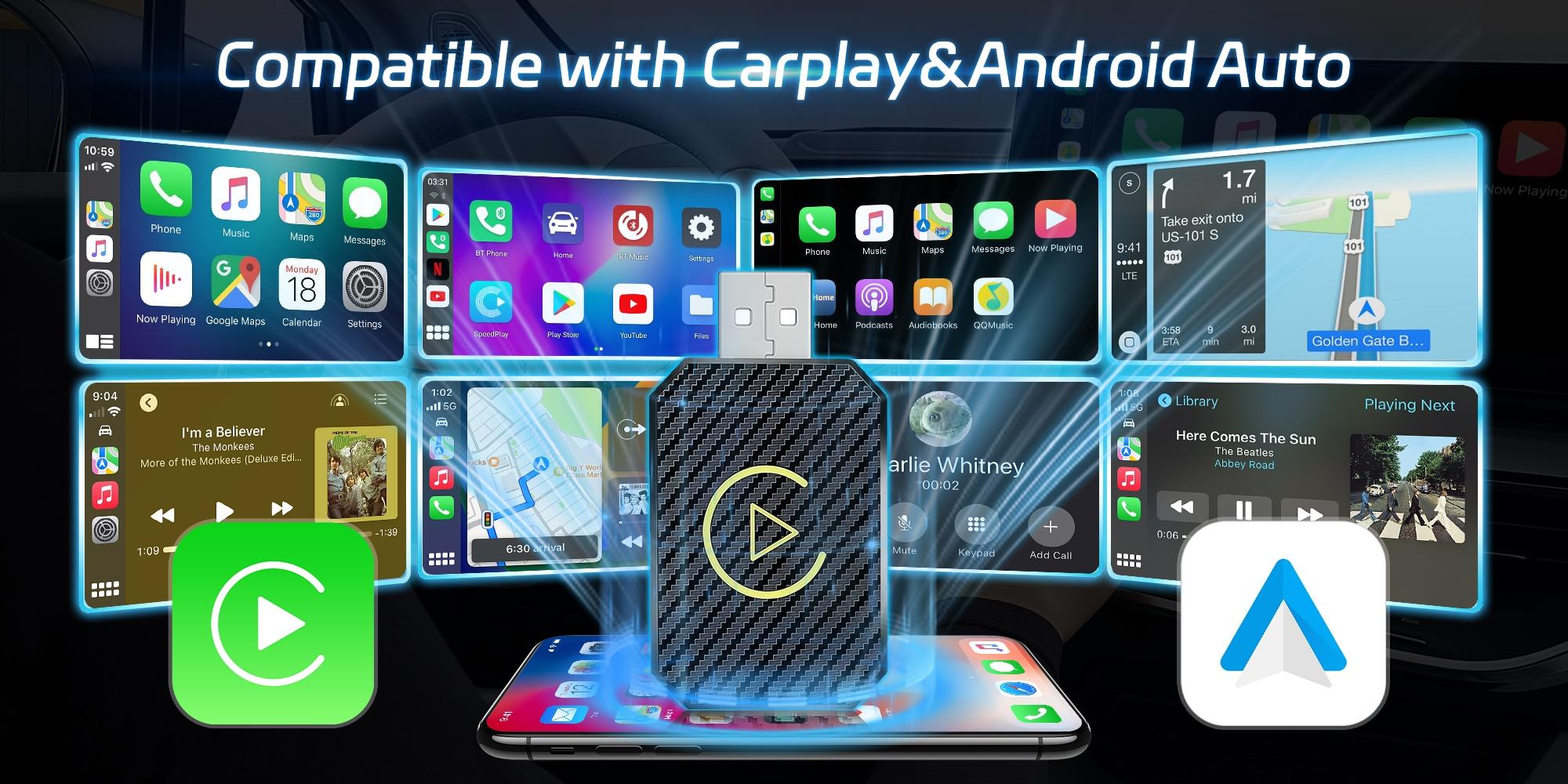 2025 Mini USB Wireless Carplay Adapter,support Apple Carplay & Android Auto,2 in 1,For Android and Apple,Bluetooth 5.0 and Wifi Connection,With USB-C Adapter, for Carplay Dongle Connectivity