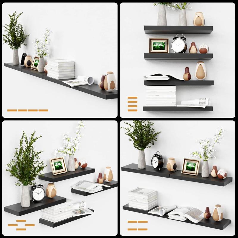 Modern Wall Shelves 4 Sets Floating Shelves with Invisible Brackets Display Shelves for Bedroom Bathroom Kitchen Living Room Decor Wooden Bookshelf Storage 5.7D x 15.72W x 1.22H
