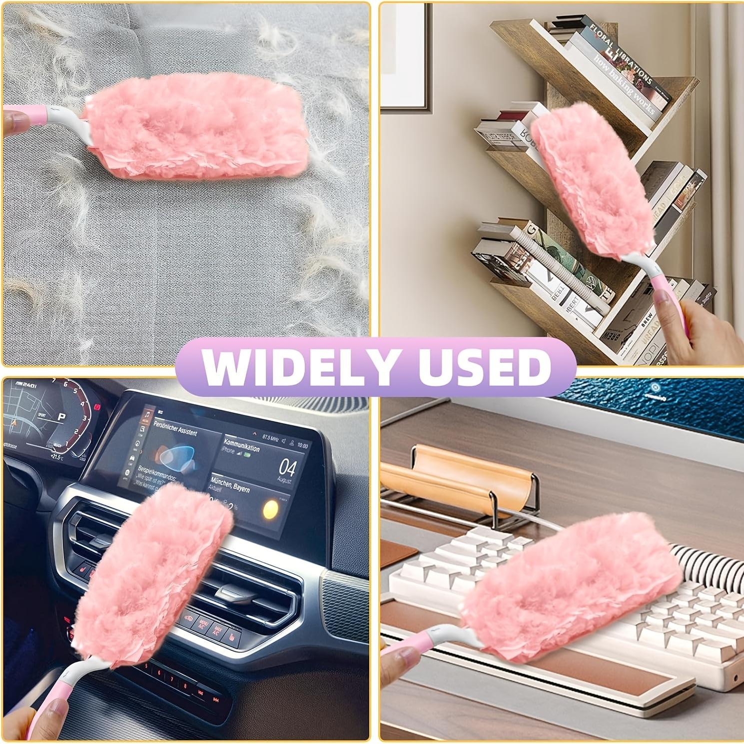 Disposable Pink Static Dust Duster, Dust Cleaning Feather Duster for Home and Car Use, Household Cleaning Replacement Dust Brush Heads, Refill Duster Heads (with Handle), Duster Refills - Cleaning Supplies