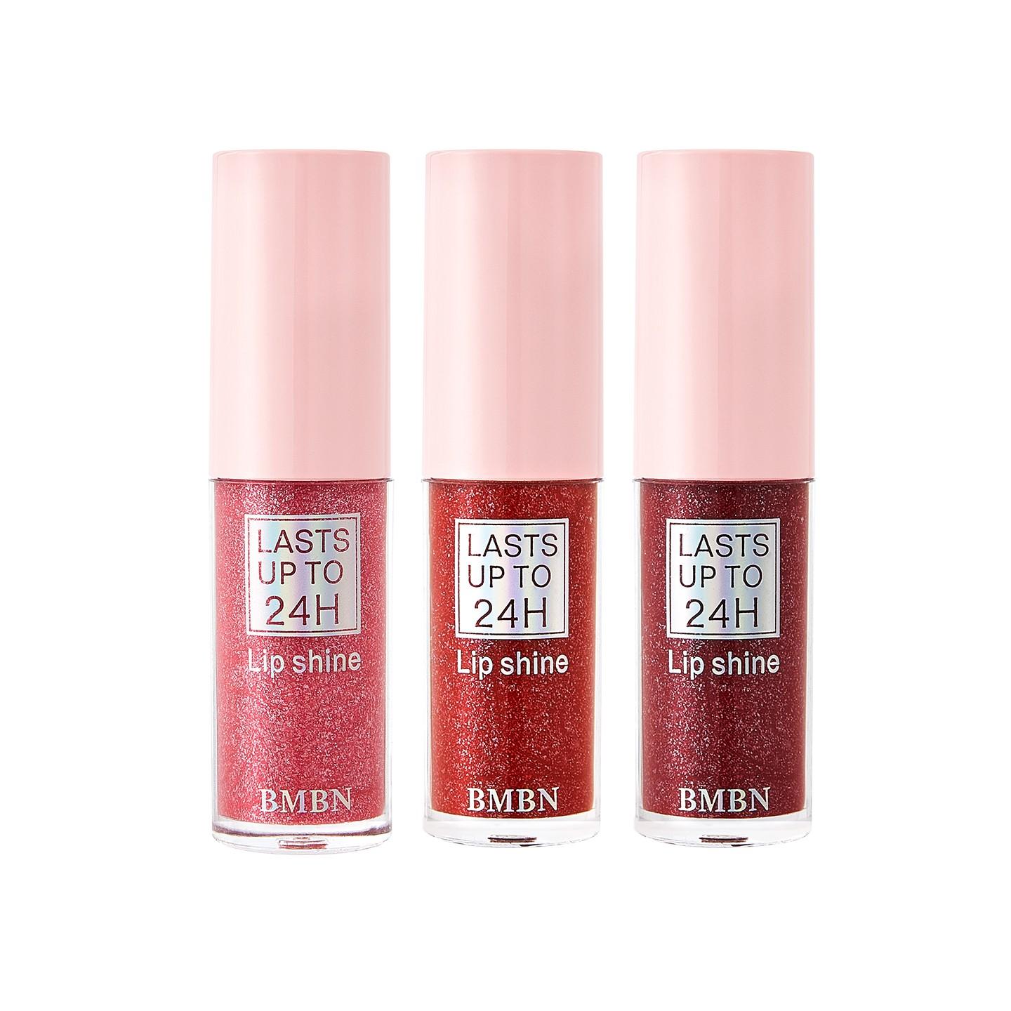 BMBN monochrome shiny lip gloss lipstick - shiny pink gel formula, shiny lip glaze, with glitter powder, instantly create a charming look, lasting shiny, berry color (pink and) - suitable for all beige colors, parties, activities, daily makeup - lip color