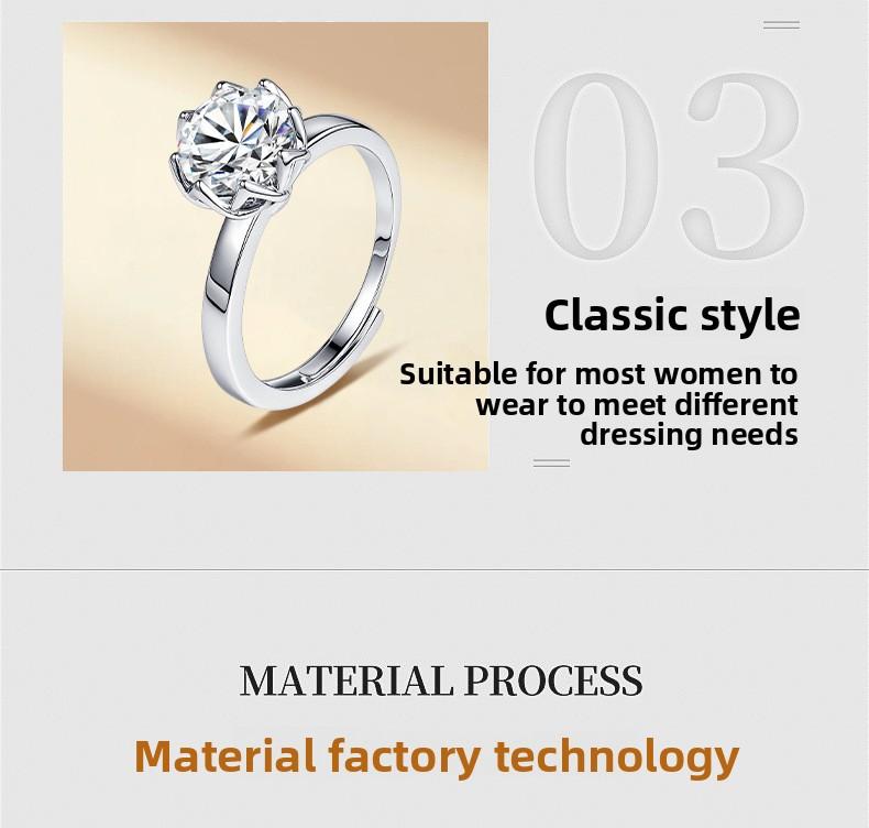 Copper alloy classic six-prong ring for women, simulated moissanite ring, women's ring, European and American luxury foreign trade jewelry manufacturer