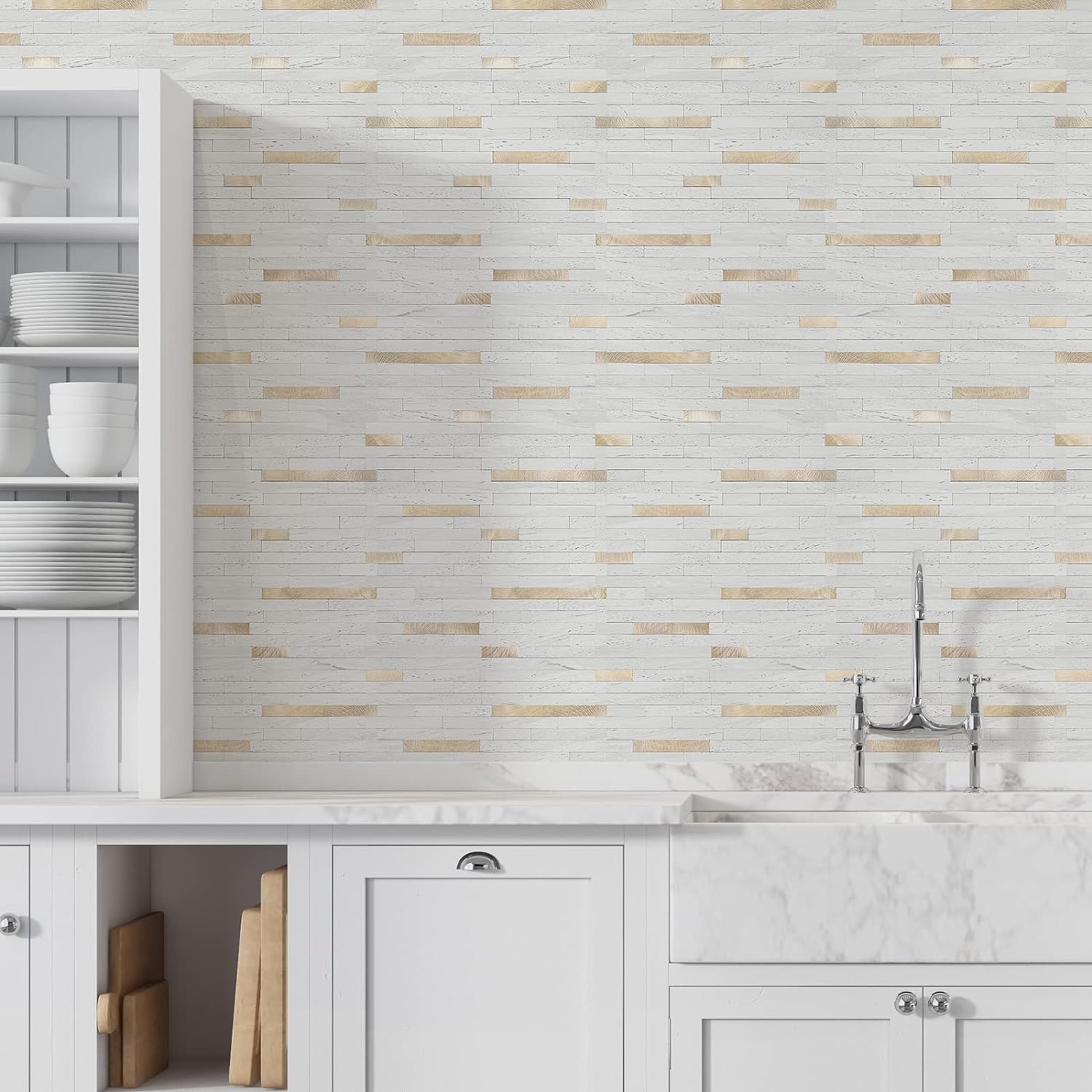 STICKGOO 20Pcs Peel and Stick Backsplash Tile, Stick on Backsplash for Kitchen/Bathroom, Self Adhesive Wall Tiles Diy Decorative Home Decor - White Marble Pattern Wallpaper STICKGOO 20Pcs Peel and Stick Backsplash Tile, Stick on Backsplash for Kitchen/Bathroom, Self Adhesive Wall Tiles Diy Decorative Home Decor - White Marble Pattern Wallpaper