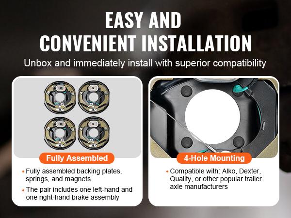 VEVOR Self-Adjusting Electric Trailer Brake Assembly Kit, 10"x2-1/4" 4-Hole Mounting, 3500 lbs Axle Fit, Brake Pads & Backing Plates for RV Towing Security & Maintenance (2 Left+2 Right)
