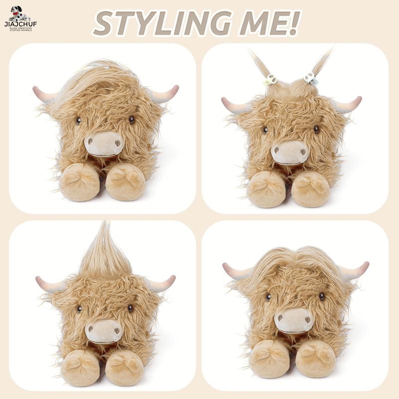 Giant Heatable Highland Cow Plush, 53cm/43cm Microwave Safe Stuffed Animal, Heating Pack & Weighted Limbs, Warm Toy for Adults & Kids
