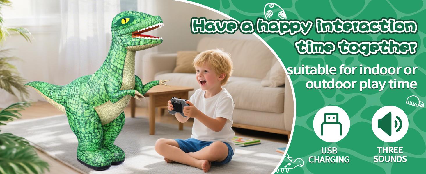 2.4GHZ Remote Control Inflatable Dinosaur Toy, Electric Toy Dinosaur with 360°Rotation and Sound Effects,Rechargeable Walking Dinosaur Toy, Birthday Gifts for Boys Kids Age 6-8 8-12