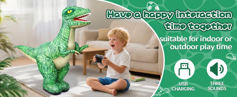 2.4GHZ Remote Control Inflatable Dinosaur Toy, Electric Toy Dinosaur with 360°Rotation and Sound Effects,Rechargeable Walking Dinosaur Toy, Birthday Gifts for Boys Kids Age 6-8 8-12