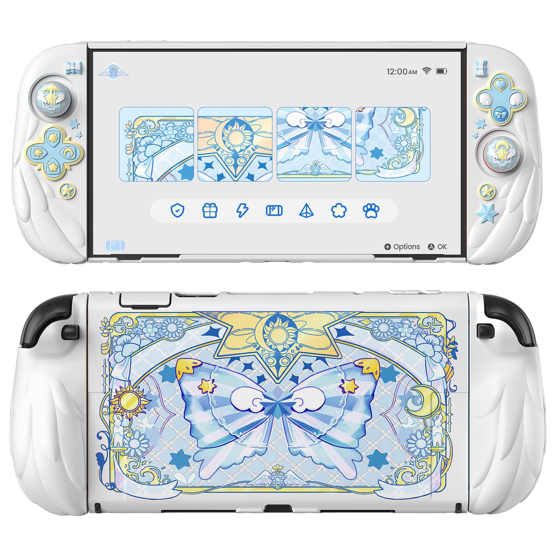 PlayVital [for Nintendo Switch 2 (2025 Version)] Protective Silicone Grip Case  - Joycon Covers + Dockable Protection + Extra Adjustable Stand & Thumb Grips- Cherry Blossoms Kitten & Good Night Bear & Magic Wings, Not compatible with the original Switch 1