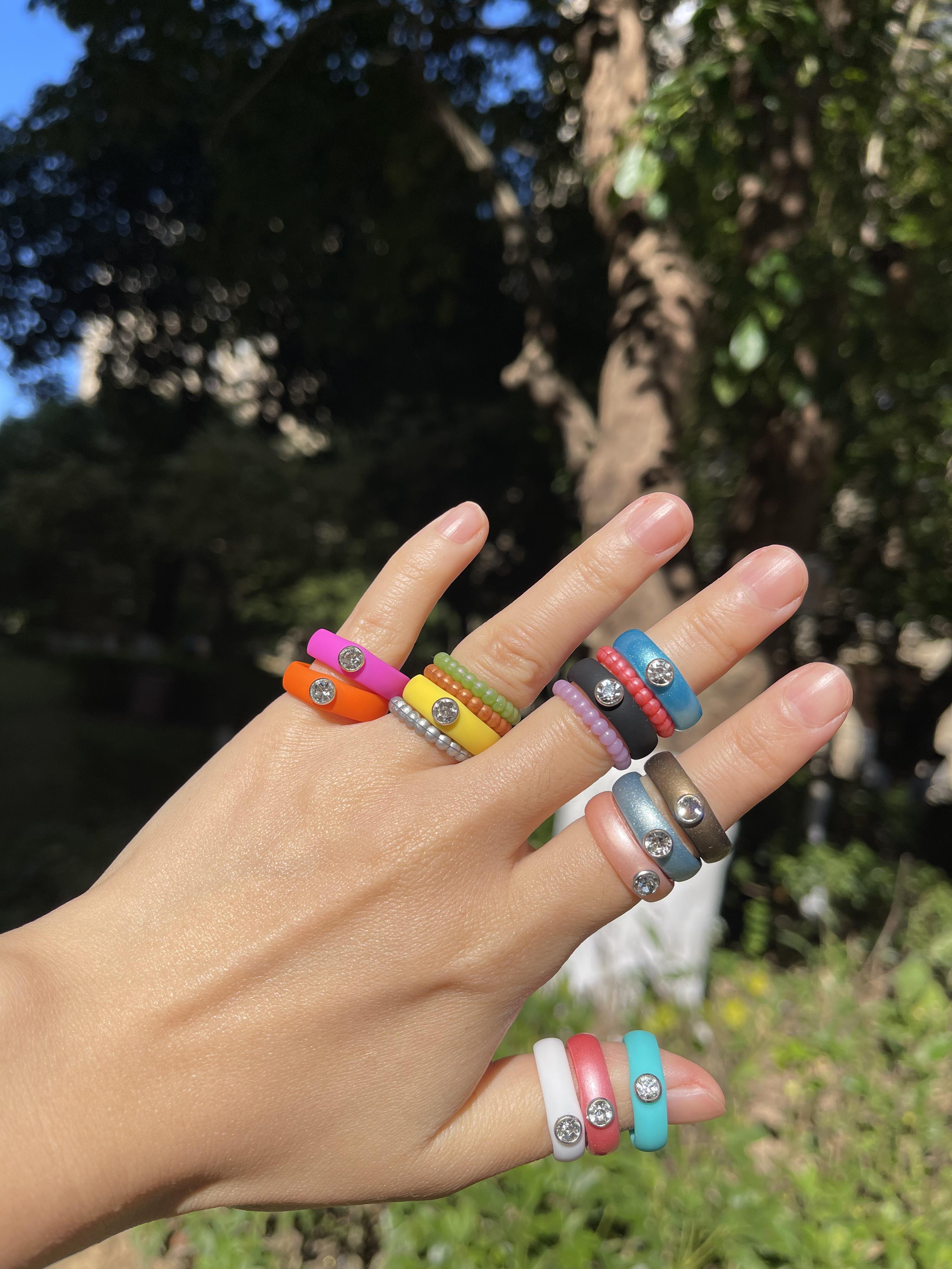 Metallic Bronze Oversize 4-12 Silicone Wedding Rhinestone Rings for Women With Diamond Stackable Silicone Rubber Wedding Bands