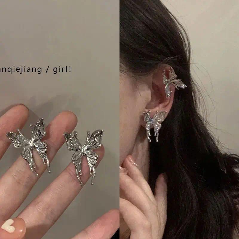 XINYI Y2K Fairy Butterfly Tassel Ear Clips Angel Ear Bone Clip Earring Elf Female Hole Cuff Hanging Earring Fashion Jewelry