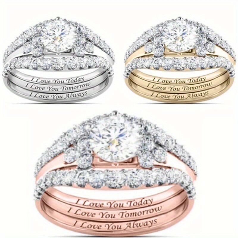 Zircon fashion three-piece ring I love you English letter ring for women and men suitable for engagement wedding party jewelry Zircon fashion three-piece ring I love you English letter ring for women and men suitable for engagement wedding party jewelry