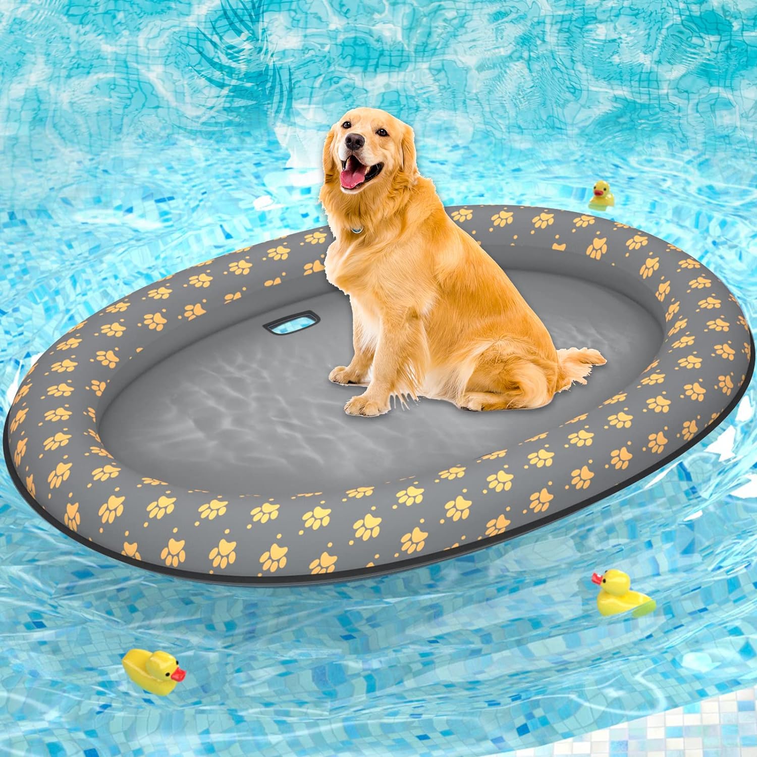 DONO Dog Float Raft - Large Bone-Yellow Inflatable Swimming Float for Summer, Portable Pool Floaters with Sturdy Fabric Covering, Cute Cooling Toys for Small Medium Large Dogs