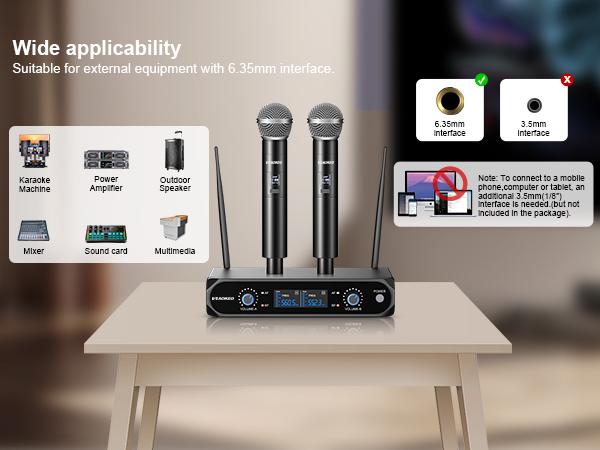 Aokeo V200 Wireless Microphone System - 100ft Range, Metal Wireless Mic Set with Case,Handheld Cordless Dynamic Microphones for Singing, Karaoke, Church, DJ, UHF