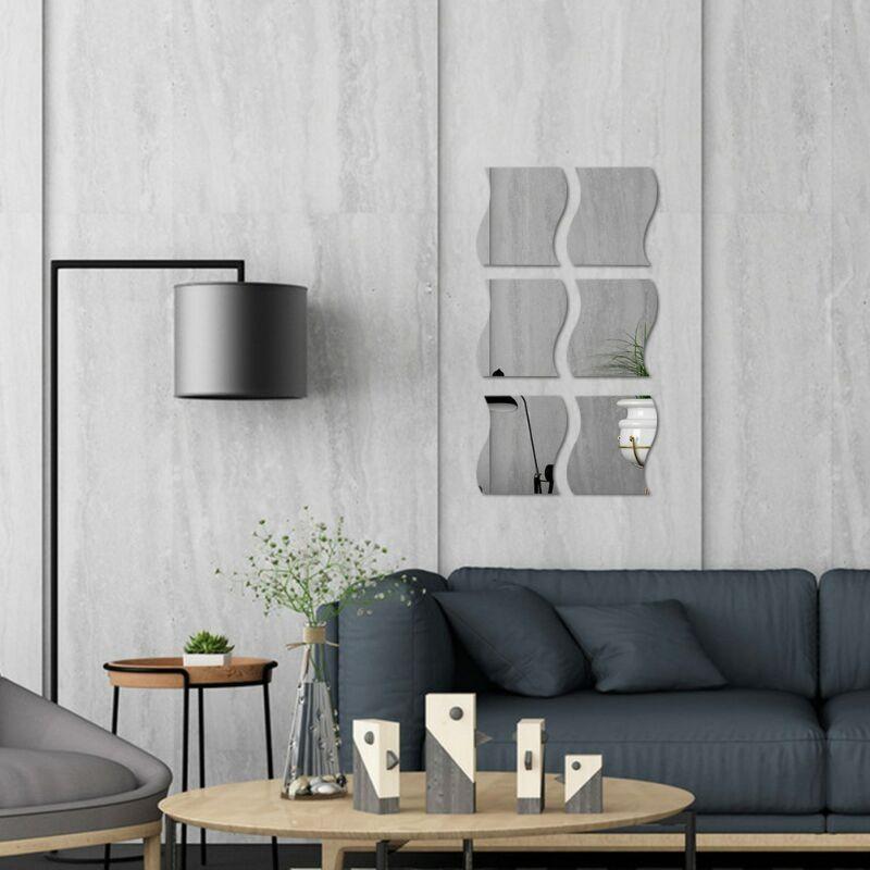 Wavy Irregular Acrylic Mirror Wall Stickers, 6Pcs Set Self-Adhesive Full Length Mirror Wall Decals, Modern Minimalist Nordic Style Shatterproof Wall Art Decor for Living Room Bedroom Entryway, Make Room Look Bigger, Easy Install