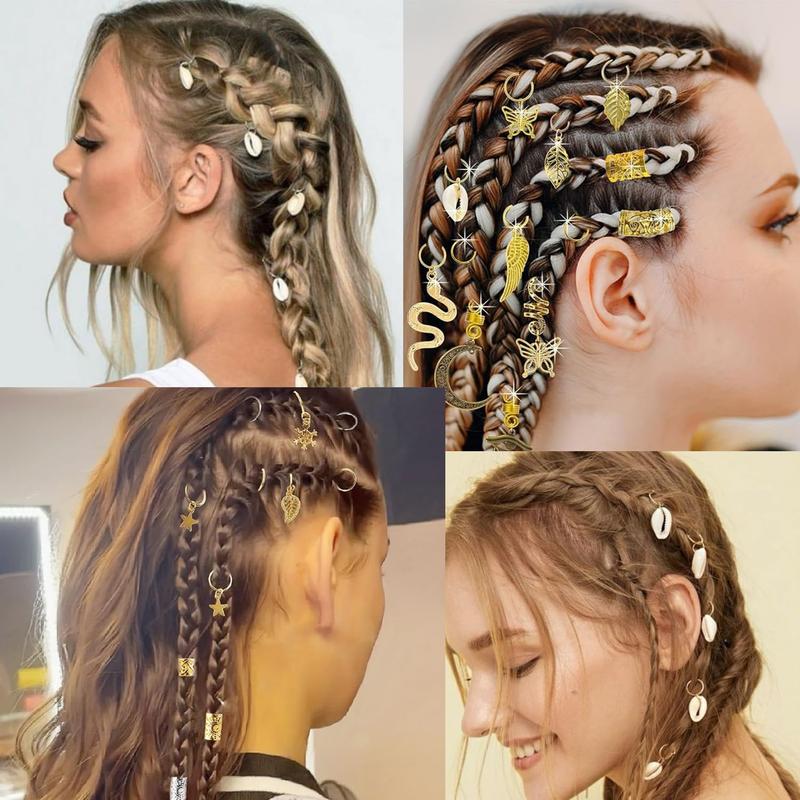 241 PCS Hair Jewelry Gold Hair Jewelry for Braids Loc Jewelry for Hair Dreadlock Metal Gold Silver Clips Shells Imitation Wood Beads Hair Charms Women Adjustable Cuffs Braiding Hair Rings Decoration hair beads