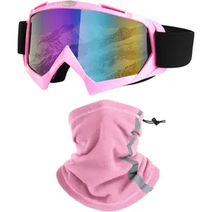 Snowboard Motorcycle Goggles with Reflective Winter Neck Gaiter Face Cover for Youth Teens Men Women, Ski Goggles