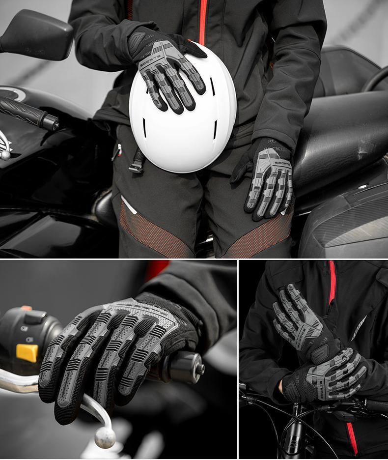 ROCKBROS Mountain Bike Gloves Dirt Bike Gloves Motorcycle Cycling Gloves with 6MM Gel Pad Touch Screen Knuckle Protection Gloves for BMX MX ATV MTB Racing Black