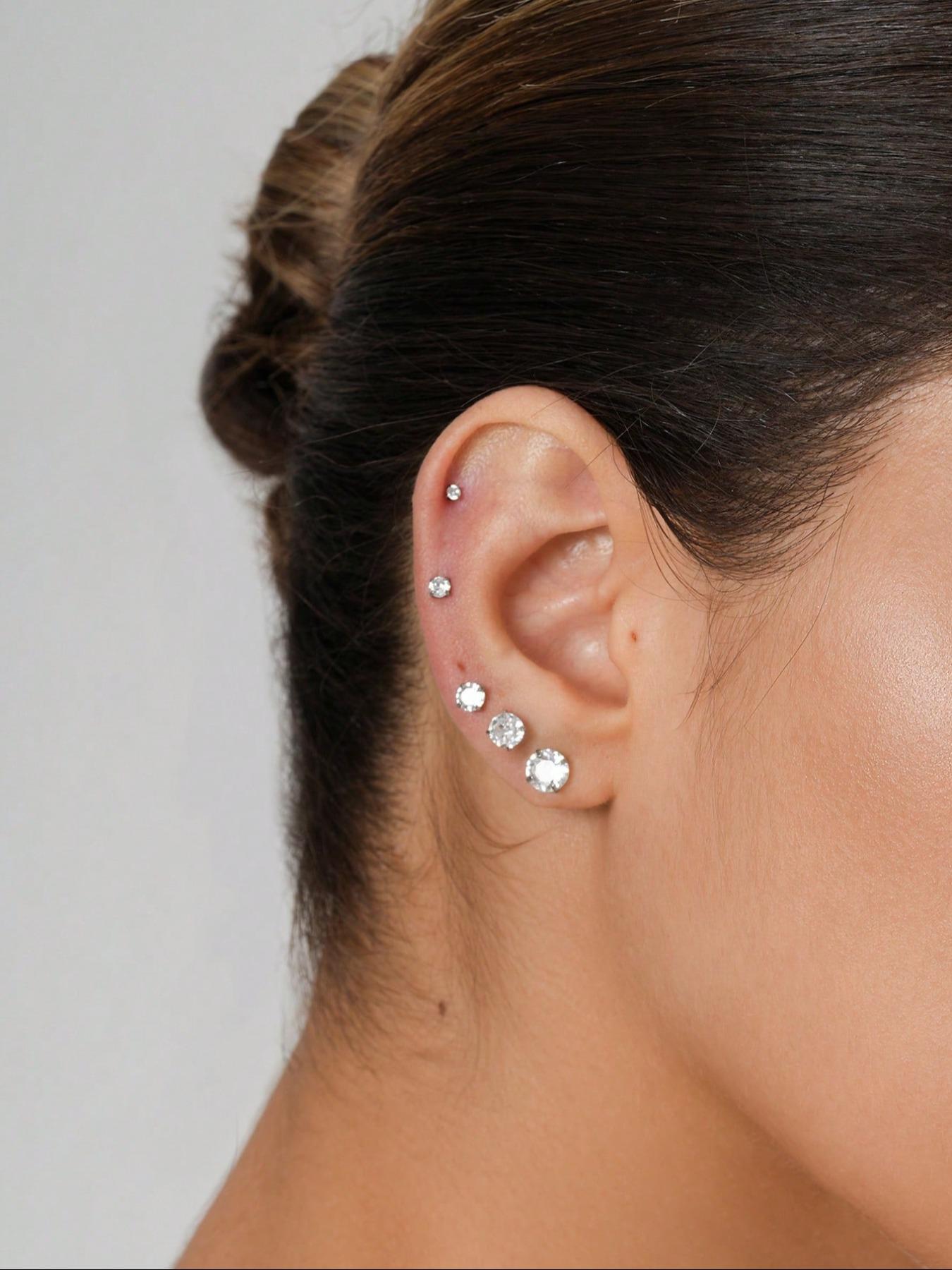 Earrings Set, Stainless Steel Cubic Zirconia Ear Bone Studs, 20G Ear Cartilage Piercing Earrings, Body Piercing Jewelry, Fashion Accessories for Women & Men, Earbone Studs