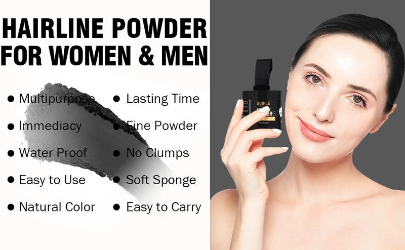 Hairline Powder for Bald Spots, Eyebrows, Beard Line, Light-Blonde Hair Fibers for Thinning Hair Shadow Powder Root Cover Up (Black) Haircare Cosmetic