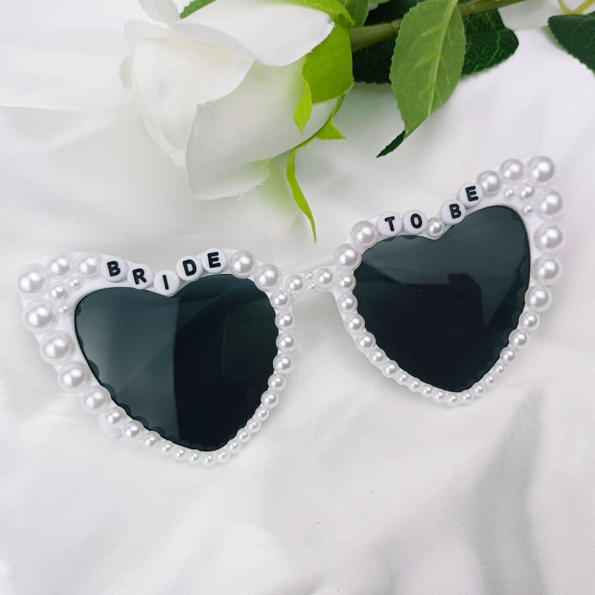 Wedding Bride Glasses with Artificial Pearl Decoration, Bridal Style Monochrome Glasses, Engagement Party Accessory, Bachelorette Gift