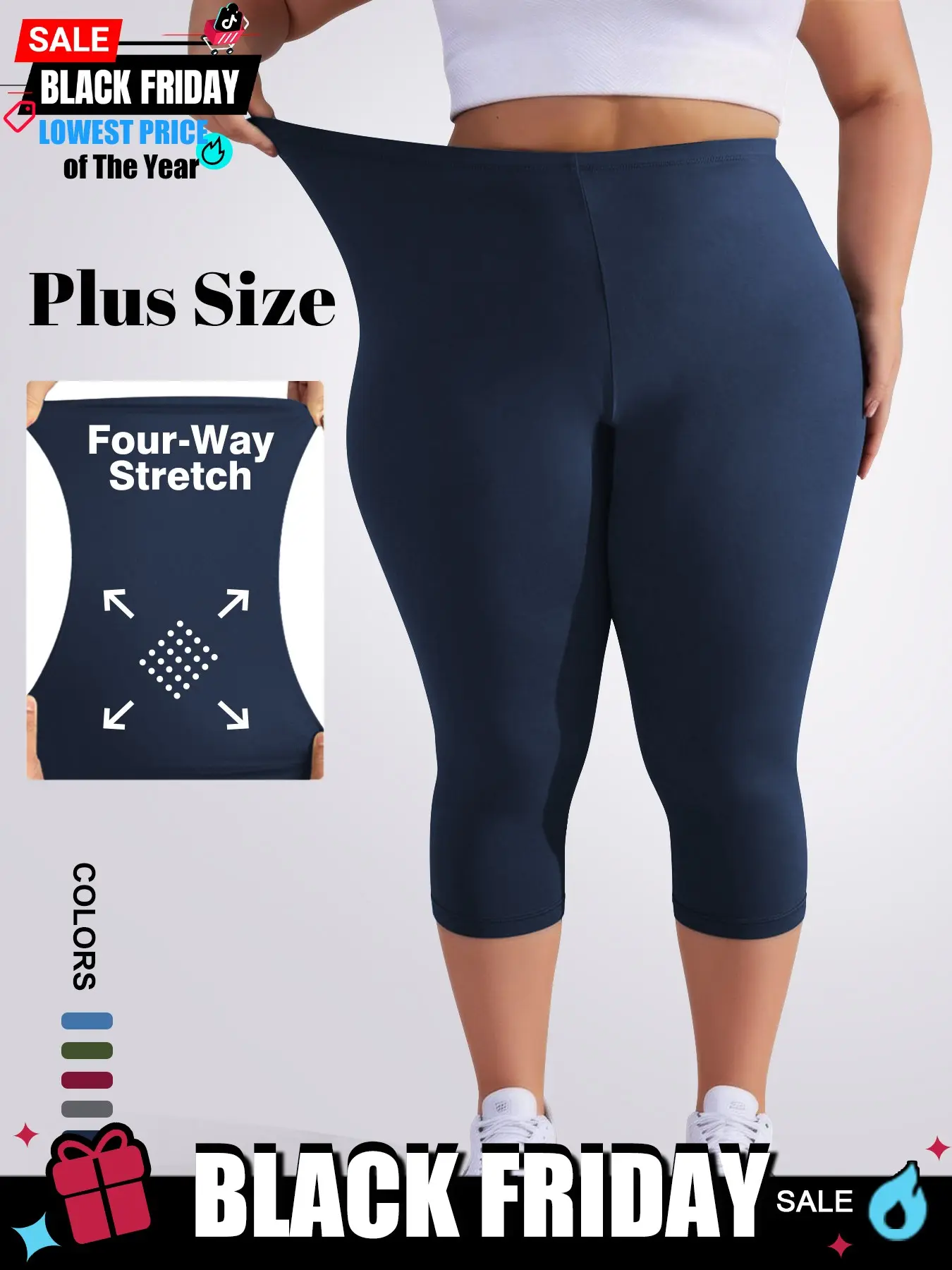 【Black Friday】Plus Size Women's Seven-Quarter Tight Pants, Elastic Design, Soft Fabric, Plain Style, Summer Wear