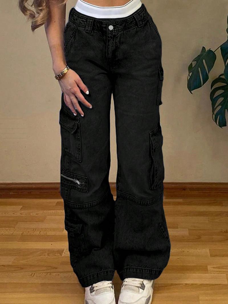 NVFelix Cargo Jeans Women Straight Leg Side Zipper Pockets Y2K Denim Pants