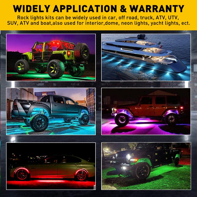 Multicolor RGB Rock Lights, 8/10/12/20 Pods Multicolor RGB LED Rock Lights Kit  Offroad Truck Underbody Neon , Bluetooth APP/Remote Control, Flashing Music Mode Wheel Well Light, For Pickup Truck ATV UTV RZR SUV