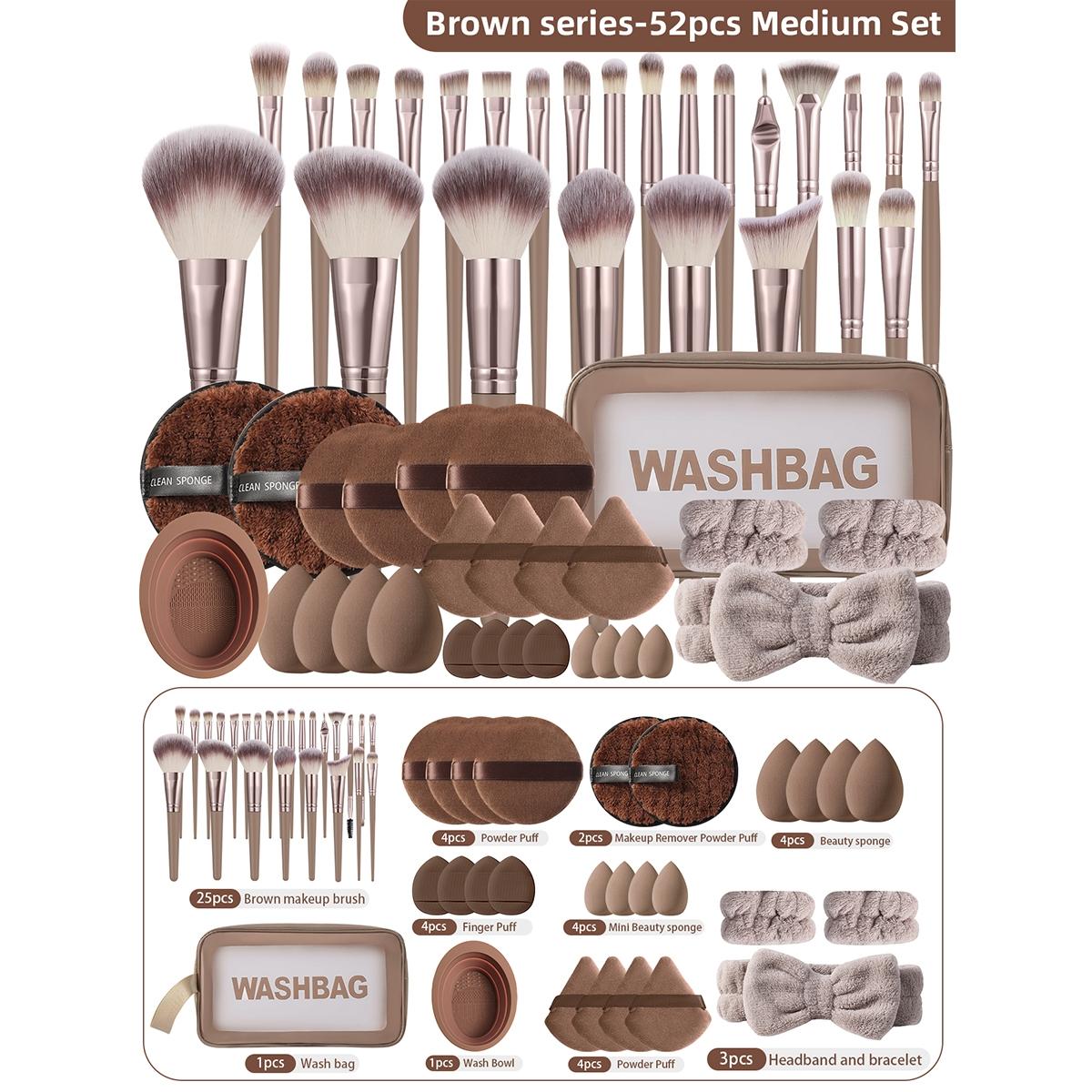 52 Piece Makeup Brush Set, Soft Bristle Powder Brush Blush Eyeshadow Sponge, All-In-One Beauty Tool Kit, Essential Cosmetic Brushes