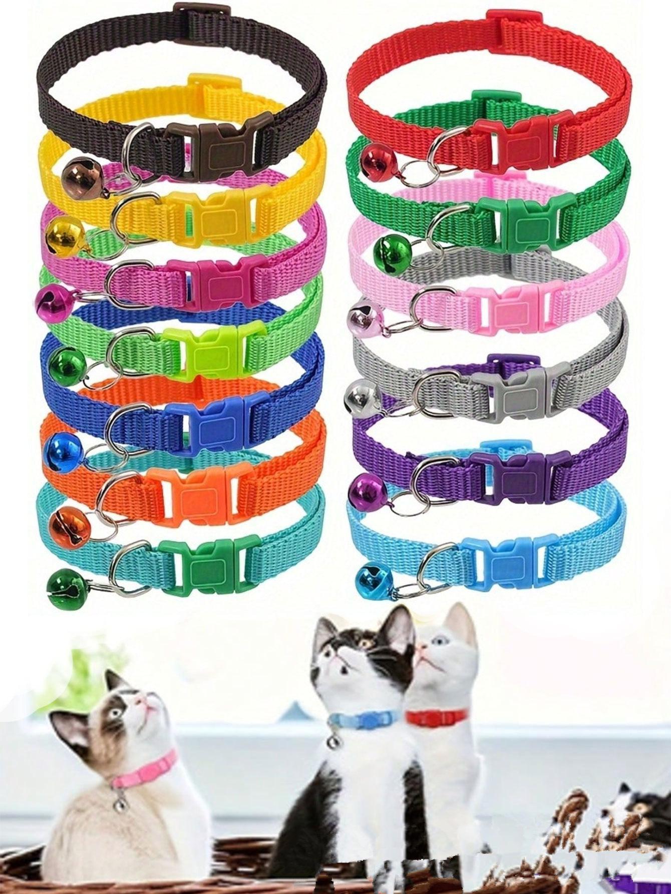 Mixed Color 10-Piece Cat Bell Collar Set, Simple Fashion Necklace, Adjustable Dog & Cat Collars, European Style, Stylish Pet Accessories