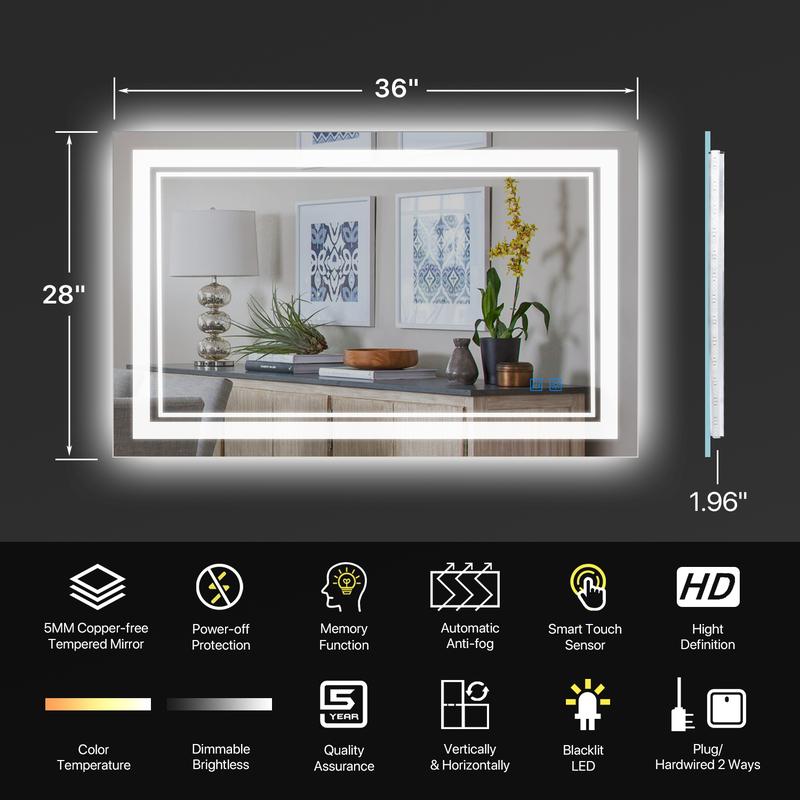 GLITGATE LED Bathroom Mirror Lights, Over Sink Bathroom Mirror with Tempered Glass, Dimmable Bathroom Mirror with Touch Control, 3-Color Options, Wall Mounted, Defogging&Memory Timing Function, Bedrooms, Closets, Hallways,Barber Shop GLITGATE LED Bathroom Mirror Lights, Over Sink Bathroom Mirror with Tempered Glass, Dimmable Bathroom Mirror with Touch Control, 3-Color Options, Wall Mounted, Defogging&Memory Timing Function, Bedrooms, Closets, Hallways,Barber Shop