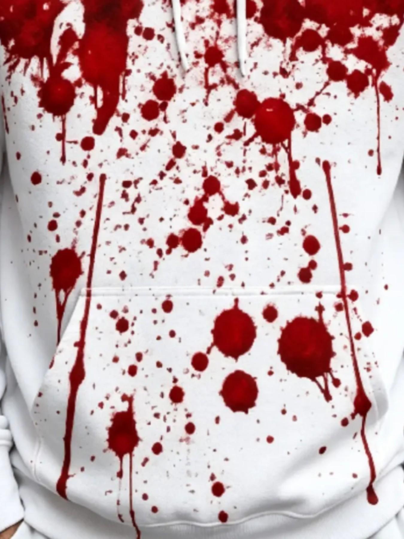 Men's Drawstring Pullover Hoodie Sublimation Fabric White Base Full Coverage Splattered Blood Stain Vertical Drip Print Graphic Sweatshirt Long Casual Fit Horror Streetwear Halloween Party Cosplay Daily Outdoor Top
