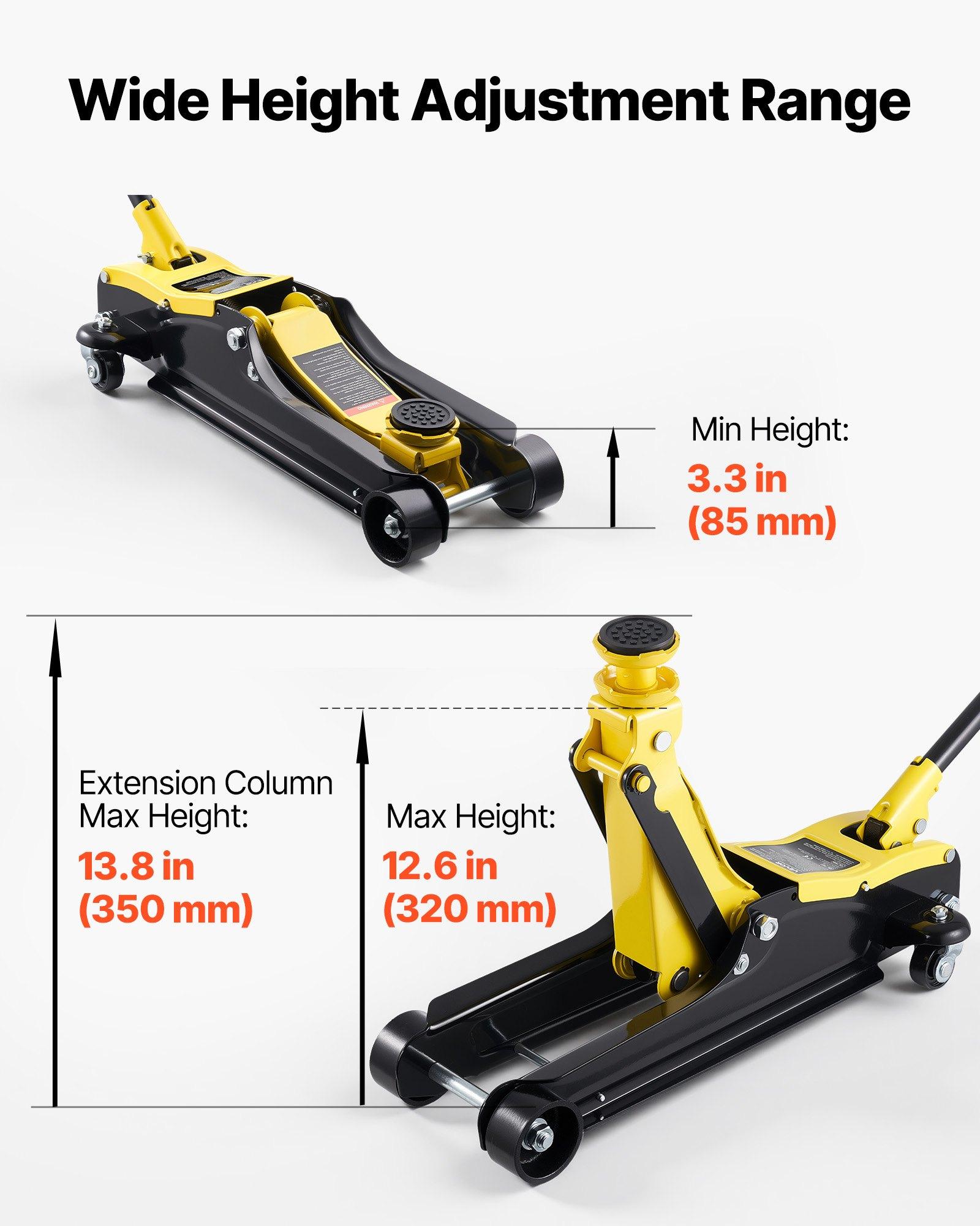 VEVOR Low Profile Floor Jack, 2.5 Ton (5512 lbs) Capacity, Steel Racing Floor Jack with Single Piston Quick Lift Pump & SUV Adapters, Hydraulic Trolley Car Lift for Sedans, Lifting Range 3.3"-13.8" VEVOR Low Profile Floor Jack, 2.5 Ton (5512 lbs) Capacity, Steel Racing Floor Jack with Single Piston Quick Lift Pump & SUV Adapters, Hydraulic Trolley Car Lift for Sedans, Lifting Range 3.3"-13.8"