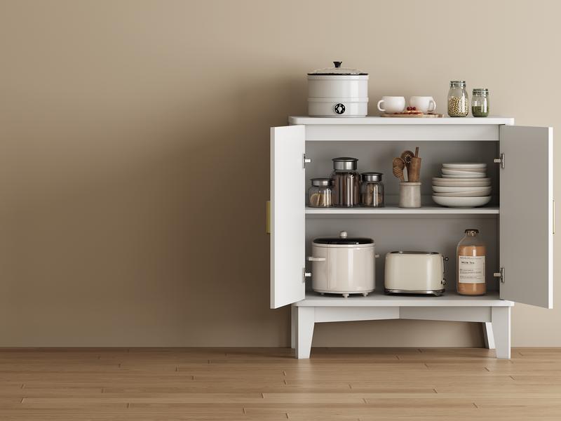 Storage Cabinet with Doors and Adjustable Shelf, Modern Fluted Sideboard Buffet Cabinet, Freestanding Coffee Bar for Kitchen, Pantry, Entryway, Living Room