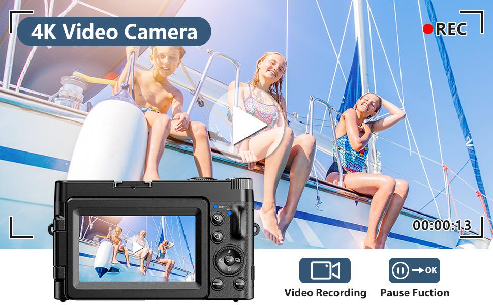 Dual Electric Version DC101 4K Ultra HD Digital Camera, 16x Digital Zoom, 48MP Digital Camera 1080P 4K Shooting Camera, Christmas Gift Portable Camcorder Camping Camera