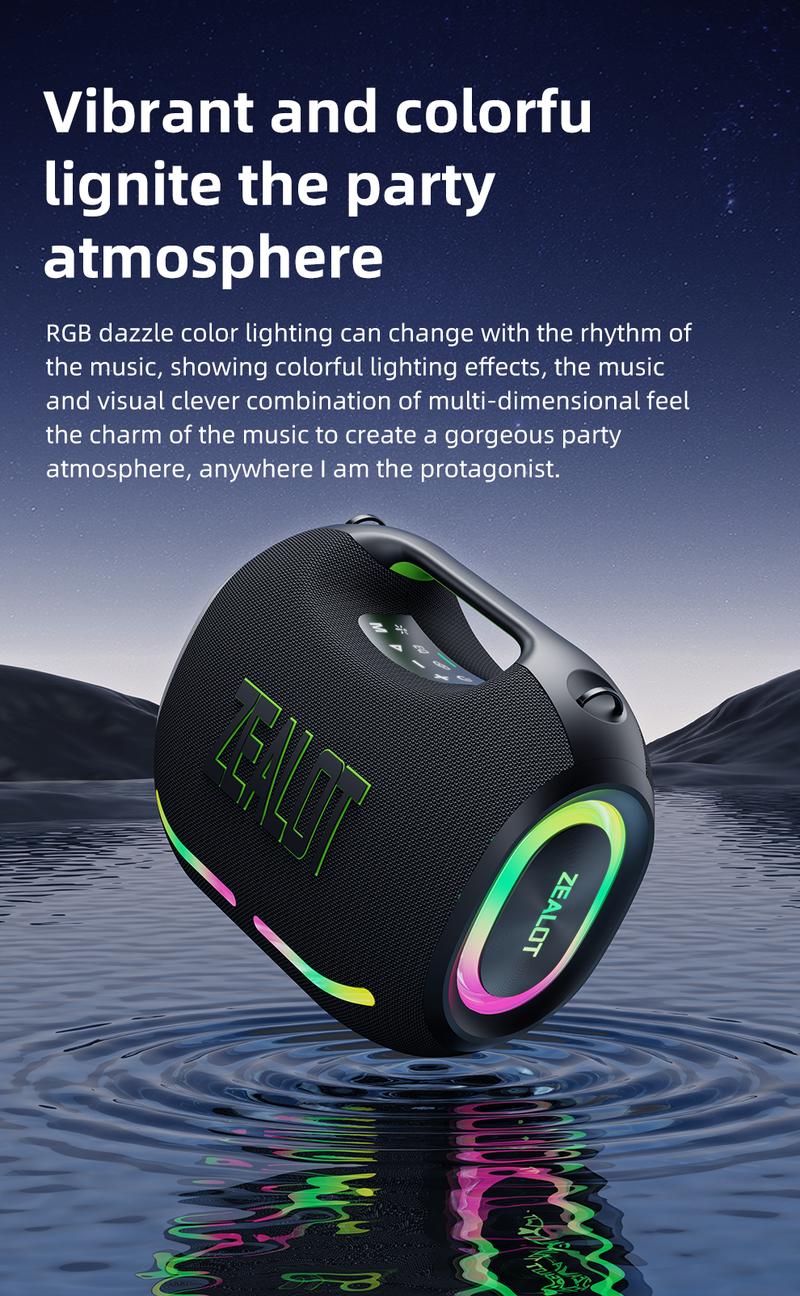 120W【ZEALOT】24000mAh/LIMITED/OFFERS Portable Speaker Bluetooth Speaker Party Speaker Waterproof IPX6 RGB Lights Power Bank TWS supports TWS pairing/USB/TF/AUX/BT smartphones. Ideal choice for family/car/Pool Party/BBQ/camping/gift giving
