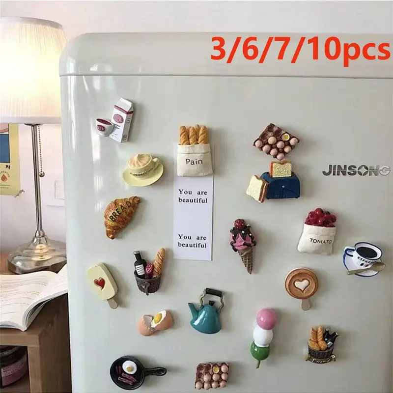 10pcs/6pcs/3pcs 3D Food Magnet, Cute Decorative Magnets, Personalized Kitchen Magnets, Home Decoration, Mother's Day Gift