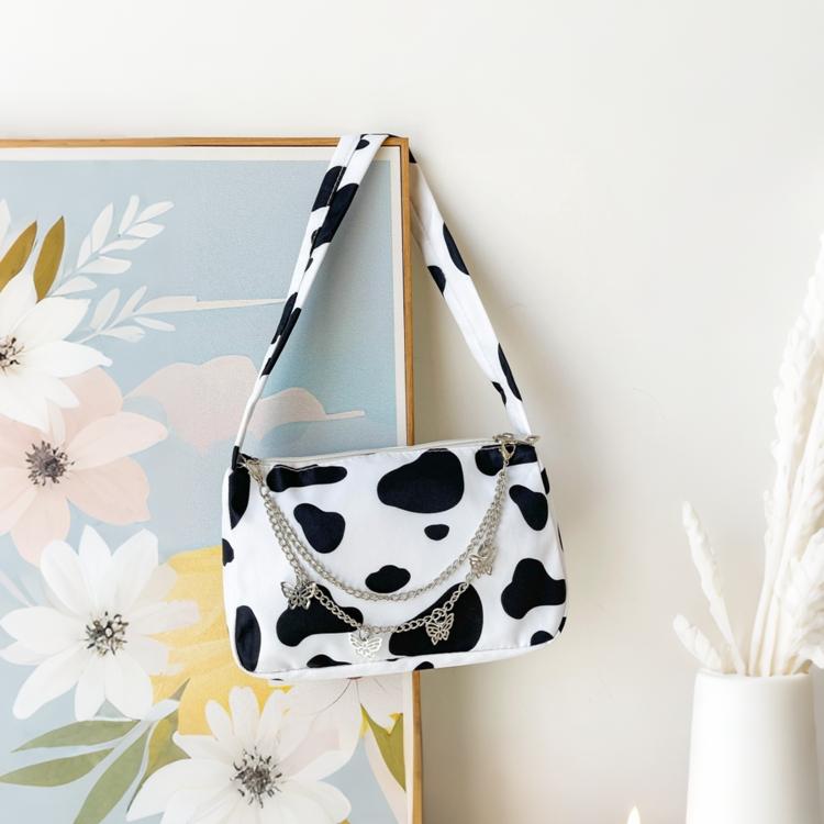 Sweet Cool Girl Chain Crossbody Bag, Cow Print Butterfly Print Bag, Student Versatile Shoulder Bag, Retro Y2K Style, Chic Street Bag