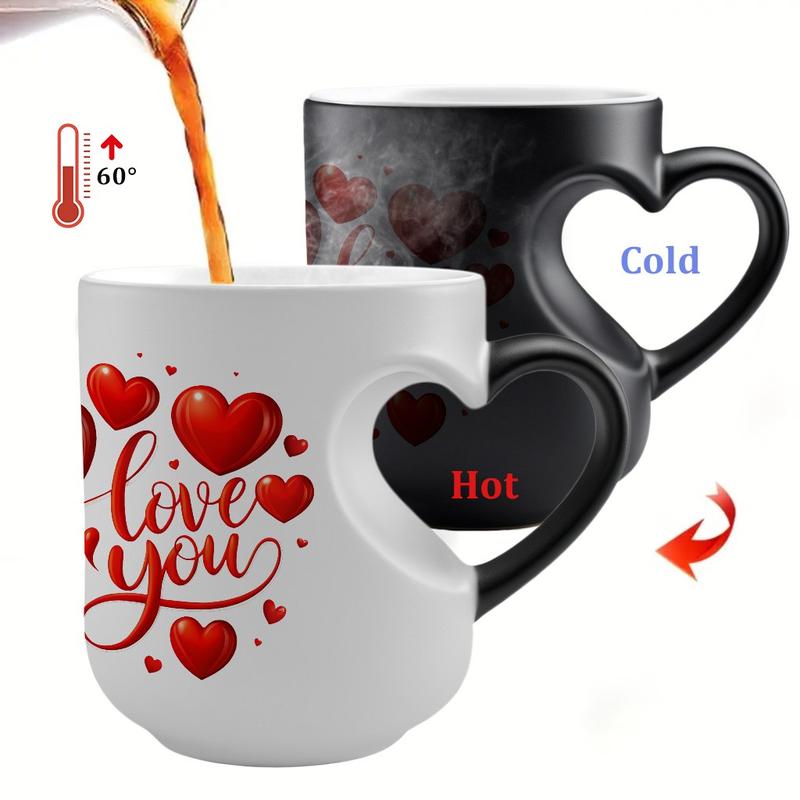 1pc Love you - Magical Color Changing Mug with Heart-Shaped Handle, 11oz Unique Heart Design, Red Heart Pattern, Heated Gradient Mug, Perfect Gift For Mother's Day, Valentine'S Day