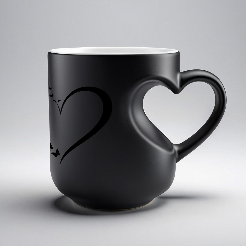 1pc 11Oz Ceramic Mug, Color Changing Mug, Black And White Color Changing Design, Heart-Shaped Handle, Butterfly and Heart Pattern Printing, Heat Sensitive Color, Perfect Gift for Coffee Lovers, Christmas Gift, Birthday Gift, Drinking Cup
