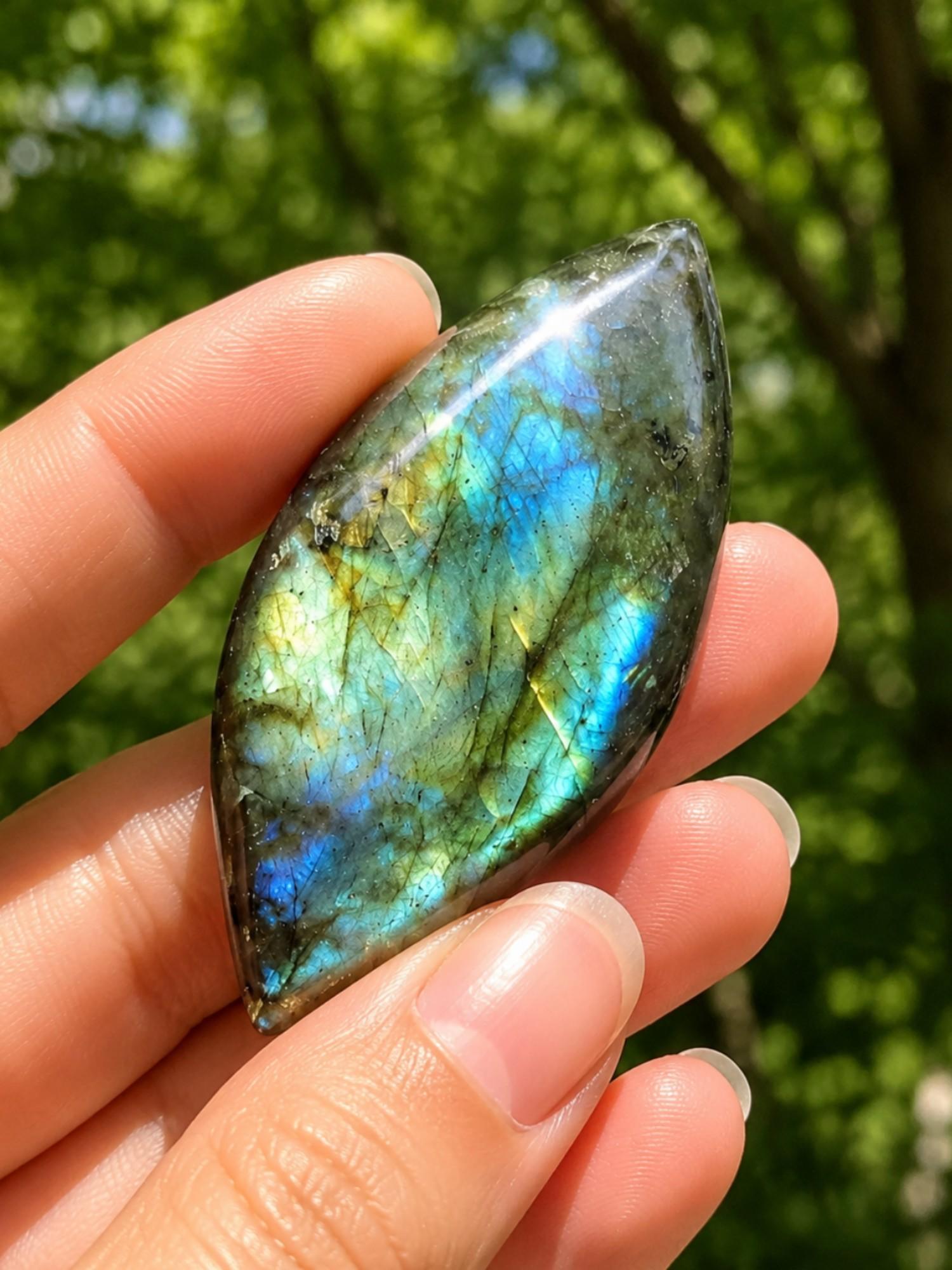 Natural Flash Labradorite Leaf Cabochon, Polished Teardrop Gemstone Beads, DIY Jewelry Making, Earring Pendant, Home Decor Gift