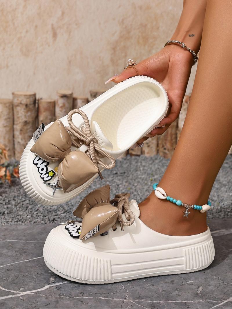 Women's Cute Cartoon Bear Decor Boho Style Slides, Casual Soft Comfortable Home Slippers, Non-slip Slippers for Indoor & Outdoor Wear