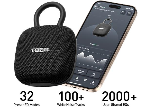 TOZO PE1 Portable Bluetooth Speakers with Adjustable Carabiner, Mini Bluetooth Wireless Shower Speaker with IPX8 Waterproof, 32H Playtime Punchy Bass Audio Speaker for Home, Outdoor and Travel, Black