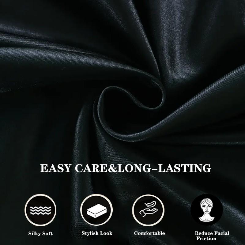 2-Piece Set of Solid Black Satin Pillowcases, Skin-Friendly and Breathable Pillowcases (Unfilled), Soft and Comfortable Home, Bedroom, and Dorm Bedding Accessories, Cool and Smooth to the Touch, Keep Your Bedroom Cool, Bedroom Decor, Silky Satin Bedding