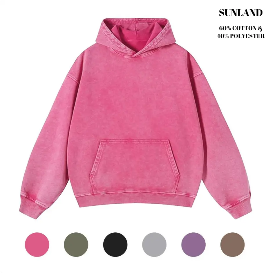 Sunland Women's Oversized Acid Wash Cotton Blend Fabric Pullover Hoodie - Vintage Long Sleeve Drop Shoulder Sweatshirt for Layering Outfits, Women's Clothes, Graphic Hoodies, Biker, Hooded Neck, Cute, Retro