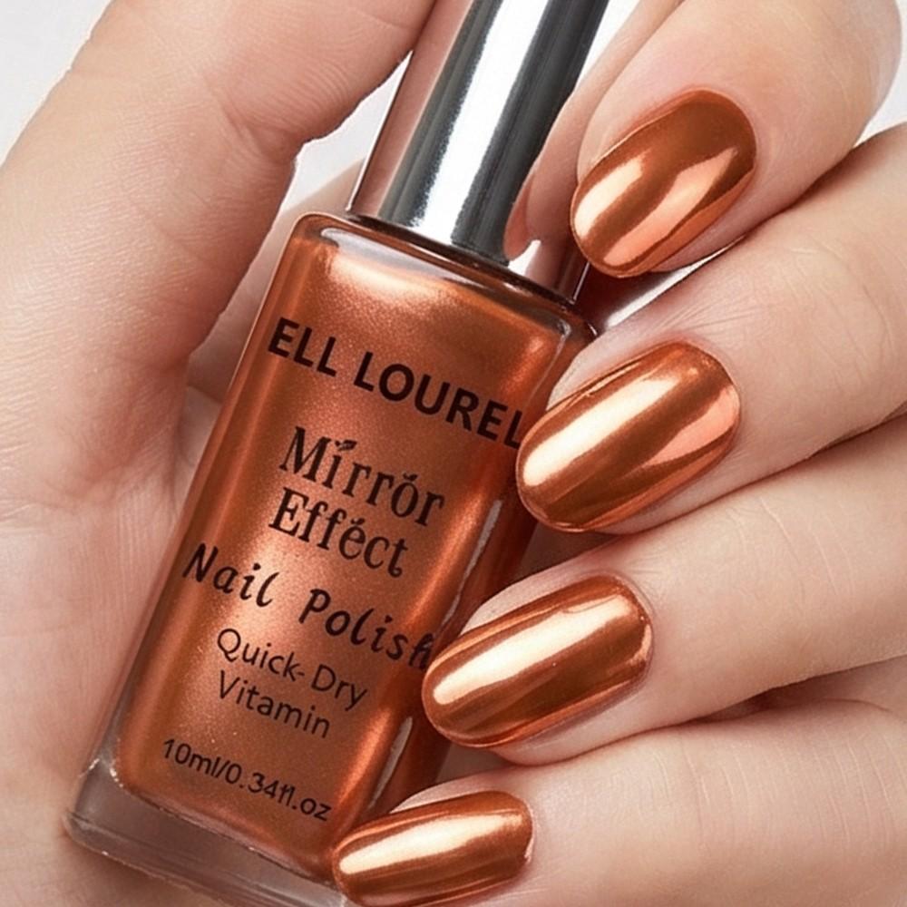 ELL LOUREL Mirror Effect Nail Polish, 10ml Copper Orange Quick-Dry Keratin-Infused Nail Varnish, Alcohol-Free, Long-Lasting High Gloss, Top Coat Required for Ultimate Mirror Shine, Ideal for Parties, Holidays & Special Occasions, Perfect Nail Gift, 0.34fl