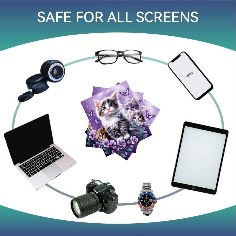 1/3/6/14pcs Kitten - Themed Cleaning Cloth, Suitable For Camera Lenses, Eyeglasses, Multiple Specifications Available, Single - Sided, Soft Material, Ideal For Home Use, Magical Purple Kitten Design