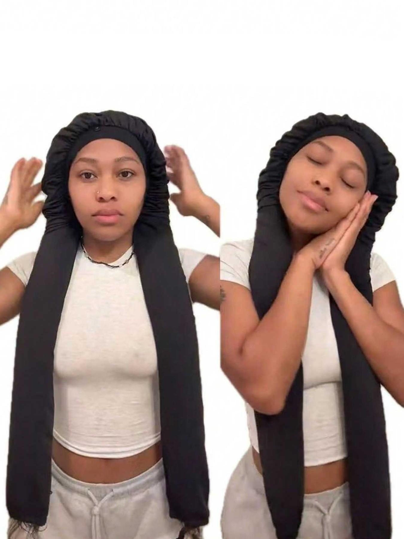 2-In-1 Breathable Long Hair Sleep Cap with Satin Bonnet, Soft Protective Crochet Hair Net, Lightweight Overnight Hair Cover for Braids, Locs & Curly Hair