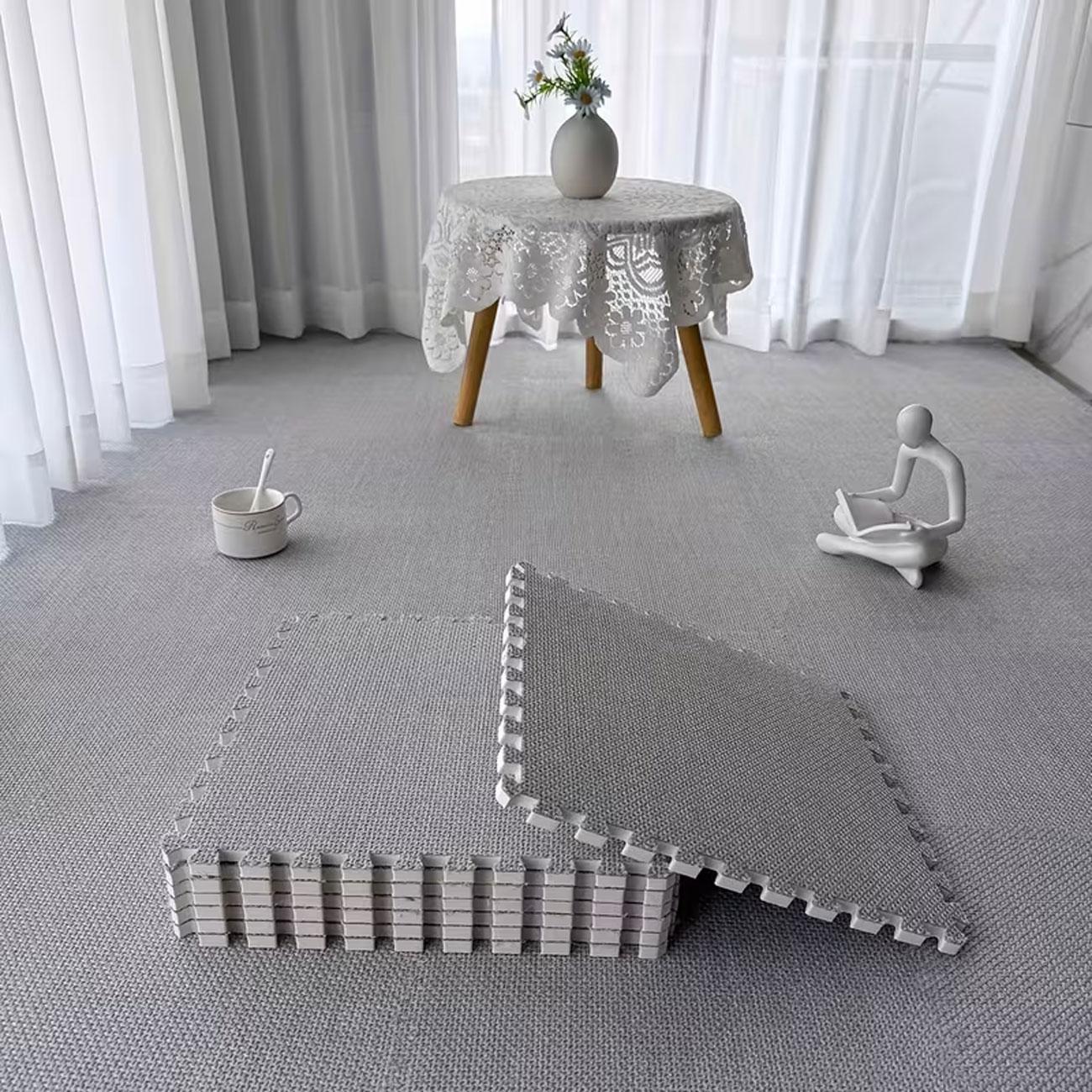 20-Piece Linen Patchwork Rug Set, Interlocking, Washable, Durable, Ideal for Bedroom, Living Room, Balcony, Office, 59.05x47.24 Inches