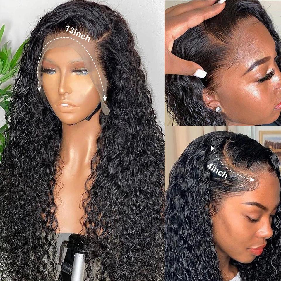 Bling Hair Deep Wave Lace Front Wigs Real Hair 13x4 Transparent Lace Frontal Wig Pre Plucked with Baby Hair 180% Density Natural Color