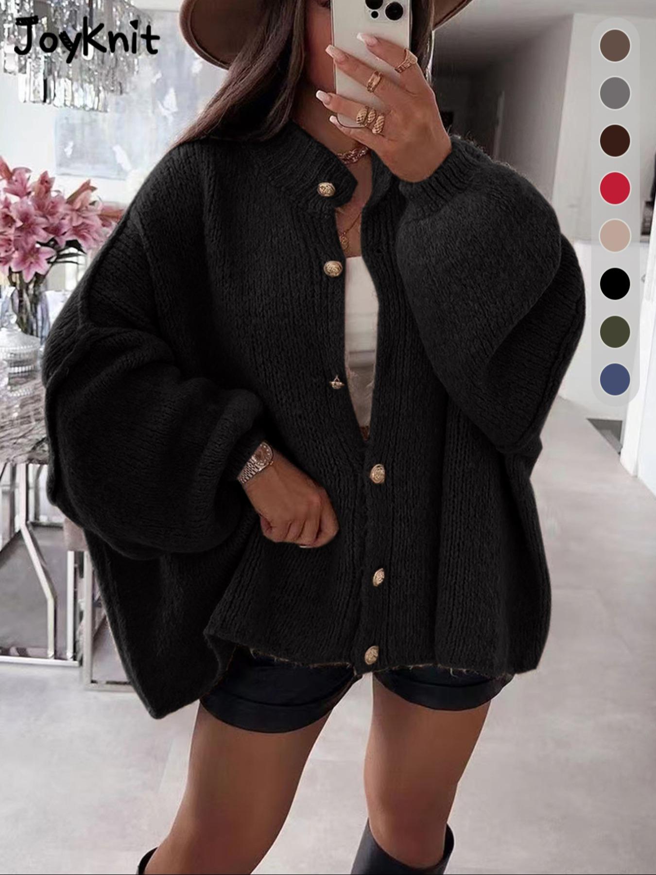 Women's New Arrival Fashion Womenswear Fall Winter Knit Cardigan, Simple Versatile Loose Fit Long Sleeve Knitted Sweater with Metal Buttons Knitwear Tops